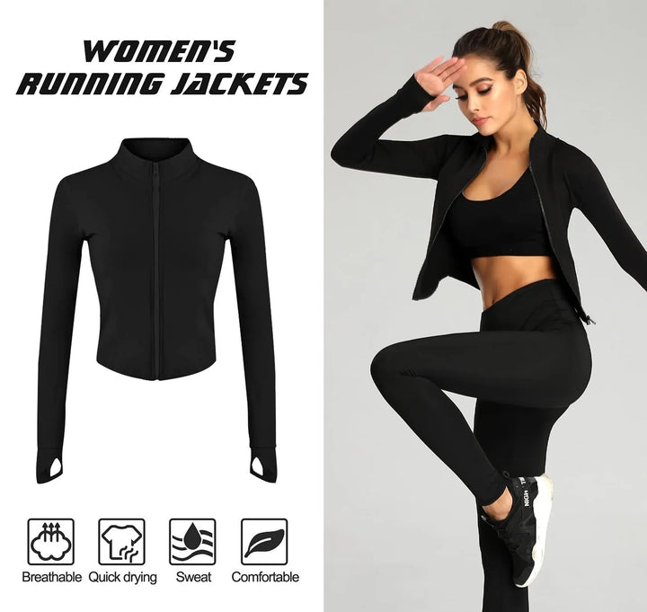 Womens Tracksuit Jacket Slim Fit Long Sleeved Fitness Coat Yoga Crop Tops With Thumb Holes Gym Jacket Workout Sweatshirts Baki - Vogue Vista UK
