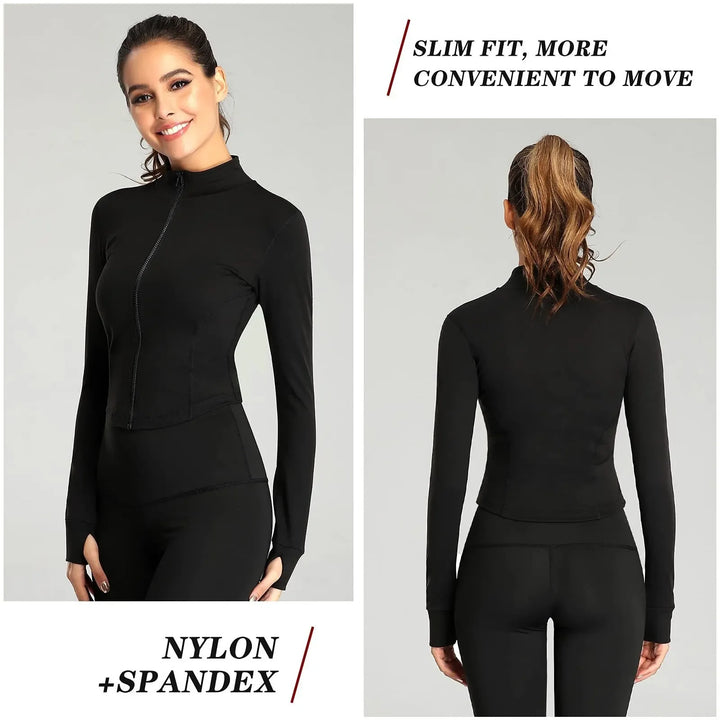 Womens Tracksuit Jacket Slim Fit Long Sleeved Fitness Coat Yoga Crop Tops With Thumb Holes Gym Jacket Workout Sweatshirts Baki - Vogue Vista UK