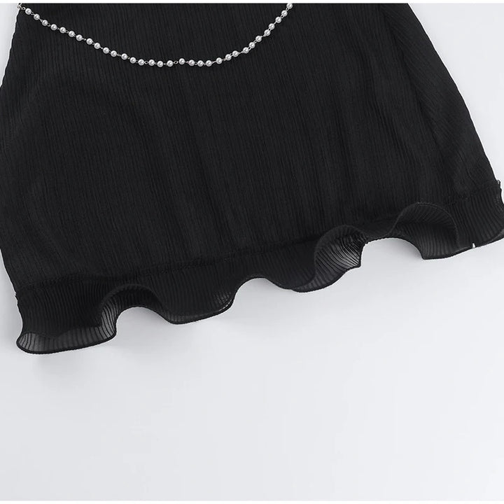 Vacation Beading Mini Skirt Sets For Women Y2K Sexy Backless Cropped Halter Vest Hip Package Short Skirts Beach 2 Pieces Outfits - Vogue Vista UK