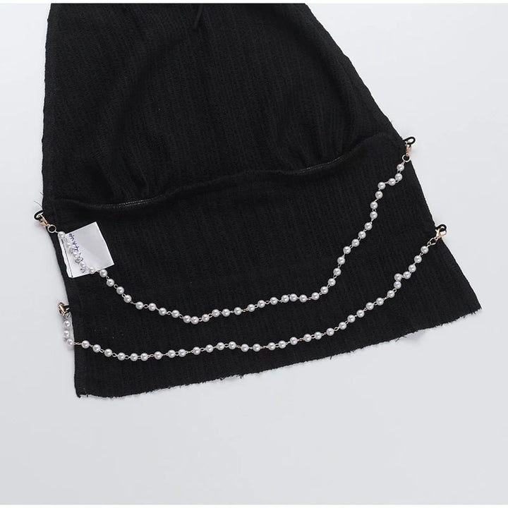 Vacation Beading Mini Skirt Sets For Women Y2K Sexy Backless Cropped Halter Vest Hip Package Short Skirts Beach 2 Pieces Outfits - Vogue Vista UK