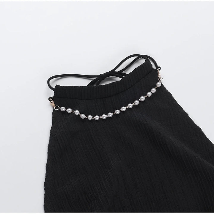 Vacation Beading Mini Skirt Sets For Women Y2K Sexy Backless Cropped Halter Vest Hip Package Short Skirts Beach 2 Pieces Outfits - Vogue Vista UK