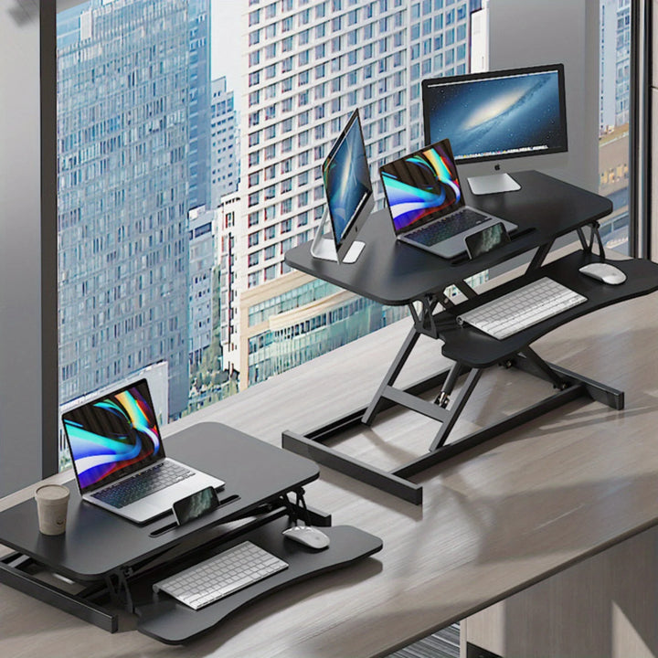 Rocelco 32" Dual Monitor Riser - Height Adjustable Standing Desk Converter with Pneumatic Lift and Keyboard Tray - Vogue Vista UK