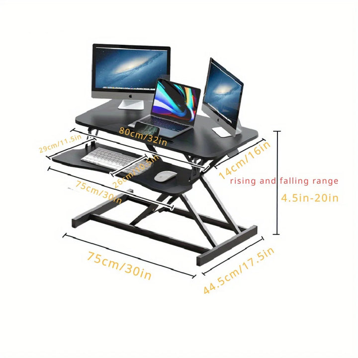 Rocelco 32" Dual Monitor Riser - Height Adjustable Standing Desk Converter with Pneumatic Lift and Keyboard Tray - Vogue Vista UK