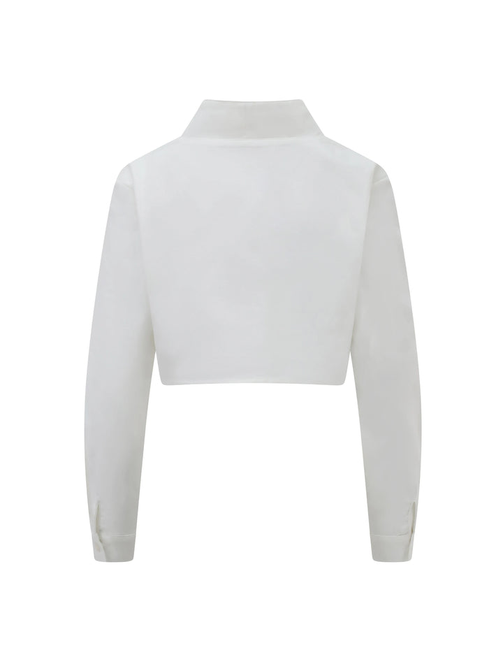 BALOU Long Sleeve V-Collar Cropped Top White - Vogue Vista UK