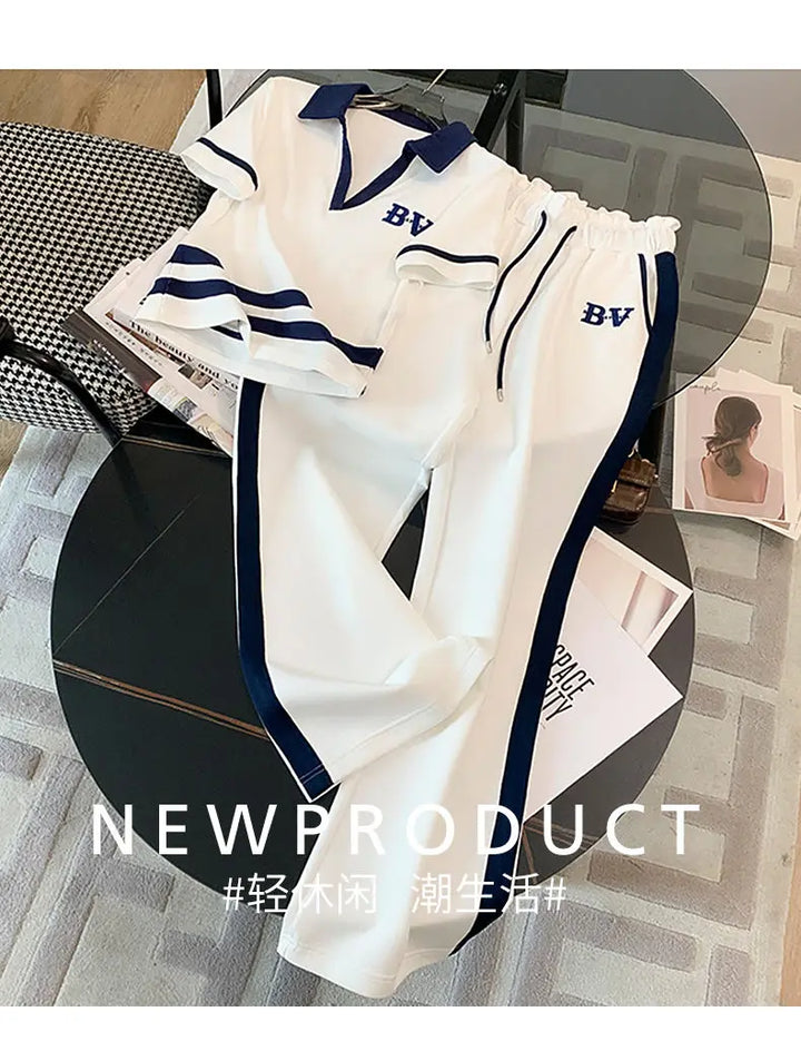 Sports and Leisure Suit Women's Summer Short Sleeved Wide Lapel Loose and Stylish Two-piece Set Juicy Corture Tracksuitpant Sets - Vogue Vista UK