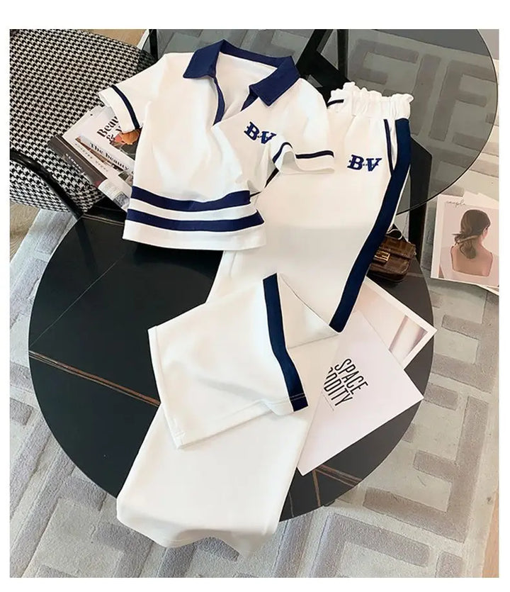 Sports and Leisure Suit Women's Summer Short Sleeved Wide Lapel Loose and Stylish Two-piece Set Juicy Corture Tracksuitpant Sets - Vogue Vista UK