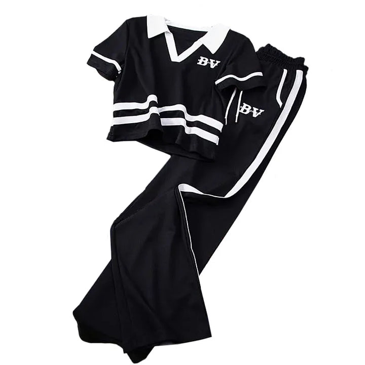 Sports and Leisure Suit Women's Summer Short Sleeved Wide Lapel Loose and Stylish Two-piece Set Juicy Corture Tracksuitpant Sets - Vogue Vista UK