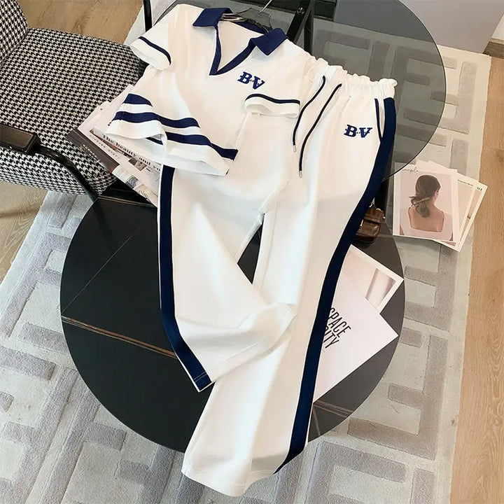 Sports and Leisure Suit Women's Summer Short Sleeved Wide Lapel Loose and Stylish Two-piece Set Juicy Corture Tracksuitpant Sets - Vogue Vista UK