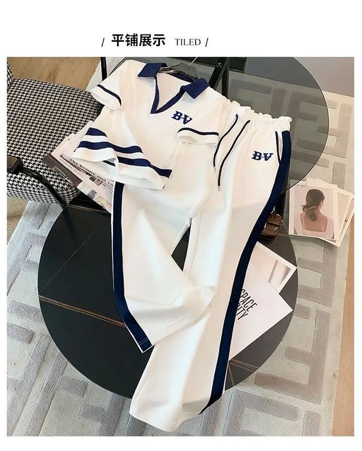 Sports and Leisure Suit Women's Summer Short Sleeved Wide Lapel Loose and Stylish Two-piece Set Juicy Corture Tracksuitpant Sets - Vogue Vista UK