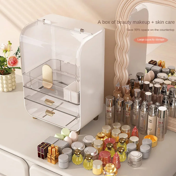 Dressing table cosmetics storage box household dustproof large capacity skin care products storage rack transparent storage cabi - Vogue Vista UK