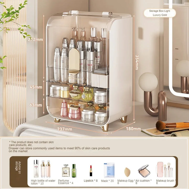 Dressing table cosmetics storage box household dustproof large capacity skin care products storage rack transparent storage cabi - Vogue Vista UK