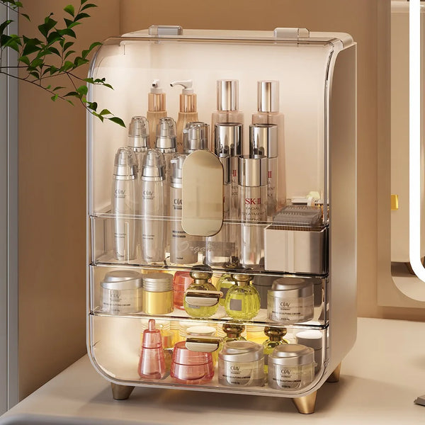 Dressing table cosmetics storage box household dustproof large capacity skin care products storage rack transparent storage cabi - Vogue Vista UK