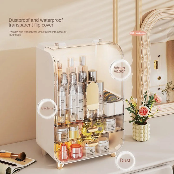Dressing table cosmetics storage box household dustproof large capacity skin care products storage rack transparent storage cabi - Vogue Vista UK