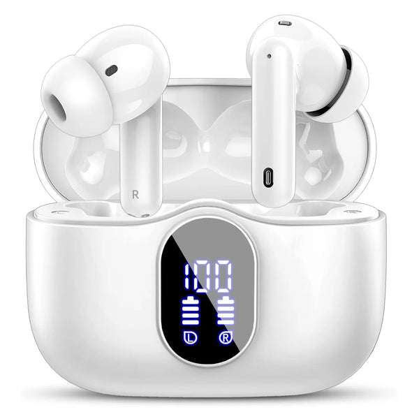 Wireless Earbuds with Bluetooth 5.3, In-Ear Headphones Featuring 4 ENC Mics and 36 Hours of Playtime, LED Display Included. - Vogue Vista UK