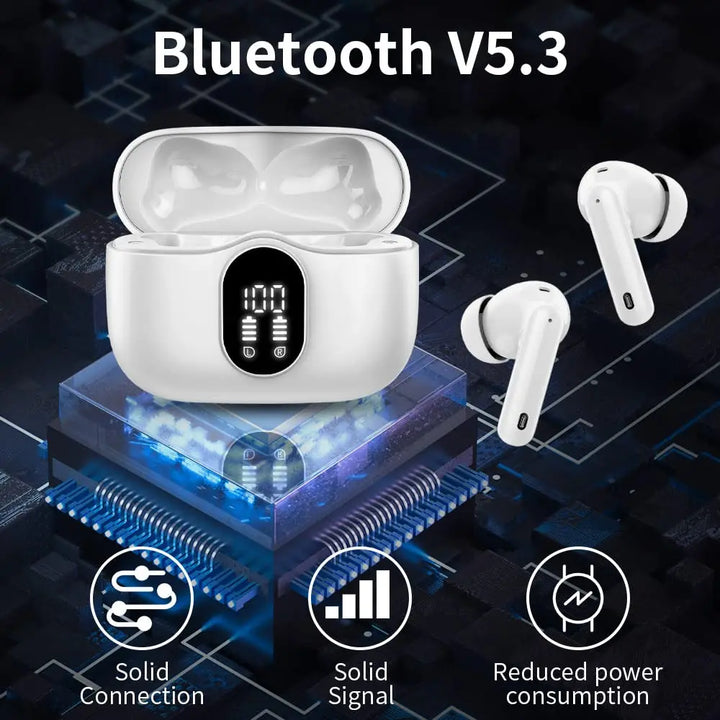 Wireless Earbuds with Bluetooth 5.3, In-Ear Headphones Featuring 4 ENC Mics and 36 Hours of Playtime, LED Display Included. - Vogue Vista UK