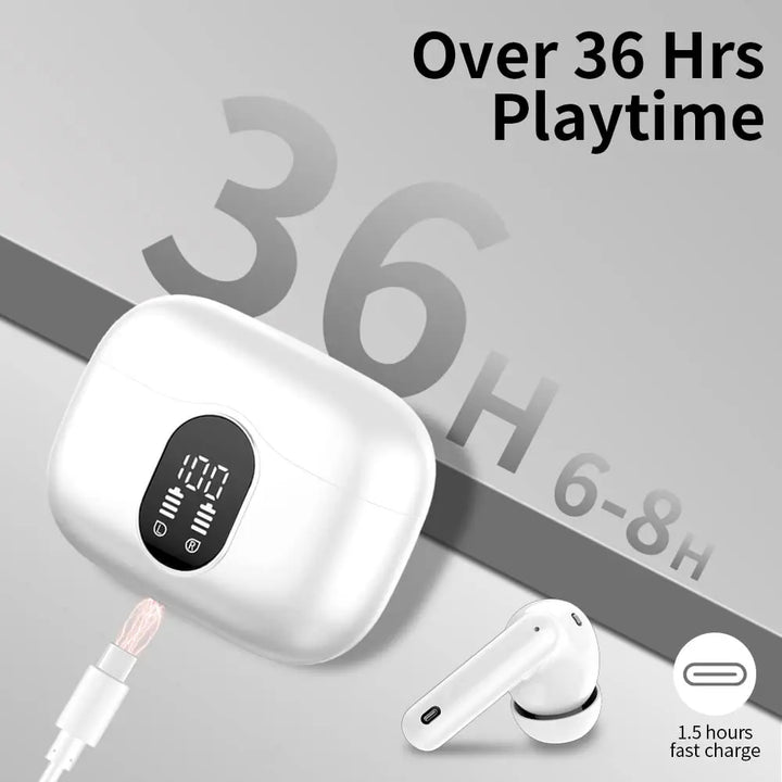 Wireless Earbuds with Bluetooth 5.3, In-Ear Headphones Featuring 4 ENC Mics and 36 Hours of Playtime, LED Display Included. - Vogue Vista UK