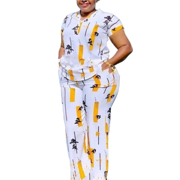 African Fashion Pants Set Women Blouse Straight Trousers Two Piece Set Woman Shirt Tracksuit Set Summer Top Matching Sets - Vogue Vista UK