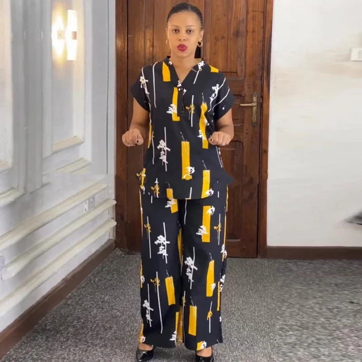 African Fashion Pants Set Women Blouse Straight Trousers Two Piece Set Woman Shirt Tracksuit Set Summer Top Matching Sets - Vogue Vista UK