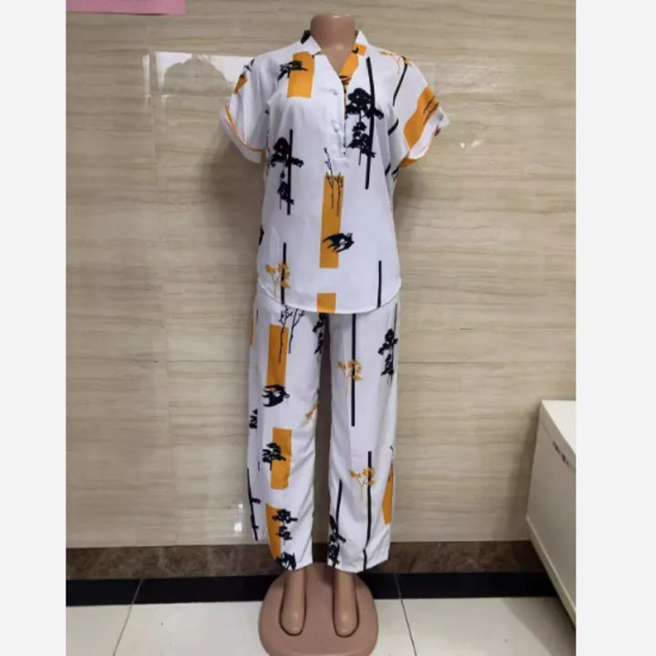 African Fashion Pants Set Women Blouse Straight Trousers Two Piece Set Woman Shirt Tracksuit Set Summer Top Matching Sets - Vogue Vista UK