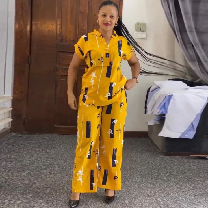 African Fashion Pants Set Women Blouse Straight Trousers Two Piece Set Woman Shirt Tracksuit Set Summer Top Matching Sets - Vogue Vista UK