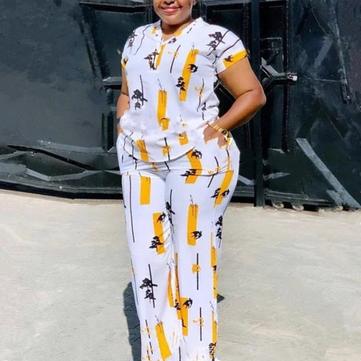 African Fashion Pants Set Women Blouse Straight Trousers Two Piece Set Woman Shirt Tracksuit Set Summer Top Matching Sets - Vogue Vista UK