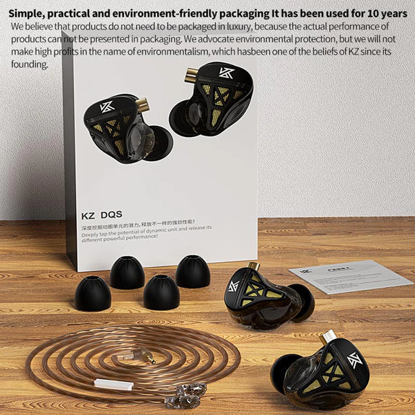 KZ DQS Professional In Ear Monitor Wired Earbuds Noise Cancelling Bass Music - Vogue Vista UK