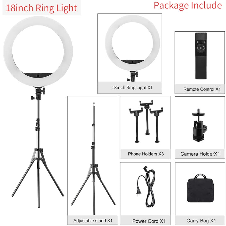 18 inch Ring Light with Tripod Stand 55W 3000-5800K CRI 90 Photo Studio Light for Vlog Video Shooting Makeup Selfie Ring Light - Vogue Vista UK