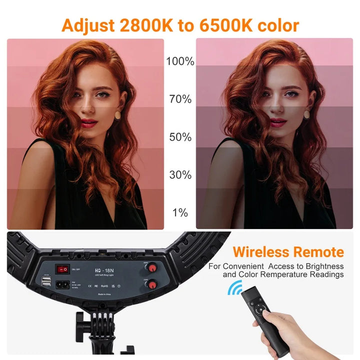 18 inch Ring Light with Tripod Stand 55W 3000-5800K CRI 90 Photo Studio Light for Vlog Video Shooting Makeup Selfie Ring Light - Vogue Vista UK