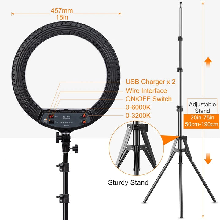 18 inch Ring Light with Tripod Stand 55W 3000-5800K CRI 90 Photo Studio Light for Vlog Video Shooting Makeup Selfie Ring Light - Vogue Vista UK