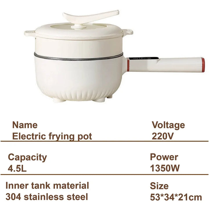 4.5L Multifunctional Electric Frying Pot Smart Electric Cooker Non-stick Frying Pot Large Capacity Electric Hot Pot 1350W - Vogue Vista UK