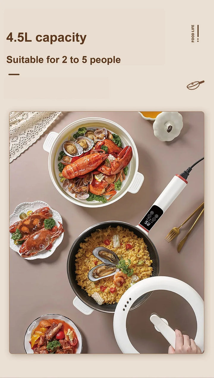 4.5L Multifunctional Electric Frying Pot Smart Electric Cooker Non-stick Frying Pot Large Capacity Electric Hot Pot 1350W - Vogue Vista UK