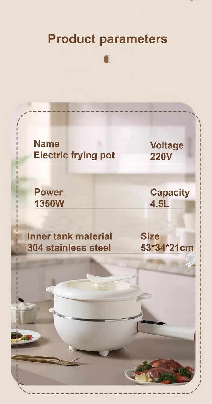 4.5L Multifunctional Electric Frying Pot Smart Electric Cooker Non-stick Frying Pot Large Capacity Electric Hot Pot 1350W - Vogue Vista UK