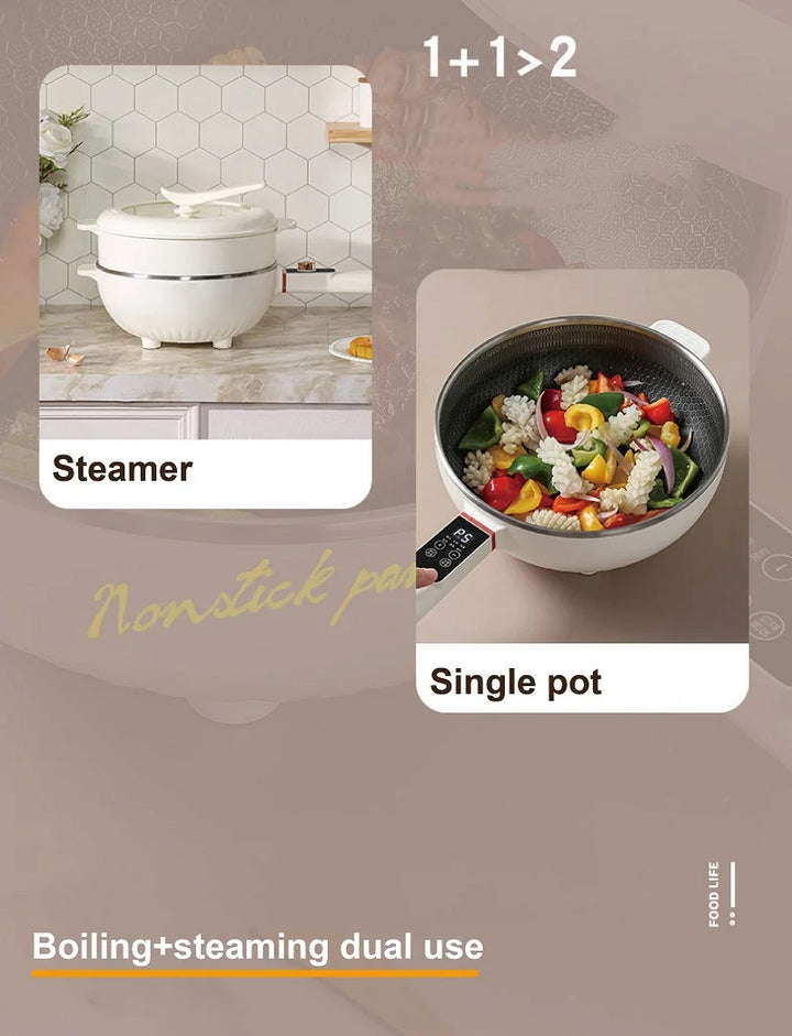 4.5L Multifunctional Electric Frying Pot Smart Electric Cooker Non-stick Frying Pot Large Capacity Electric Hot Pot 1350W - Vogue Vista UK