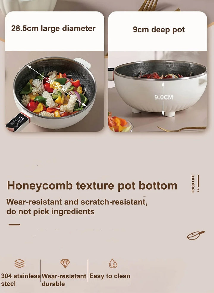 4.5L Multifunctional Electric Frying Pot Smart Electric Cooker Non-stick Frying Pot Large Capacity Electric Hot Pot 1350W - Vogue Vista UK