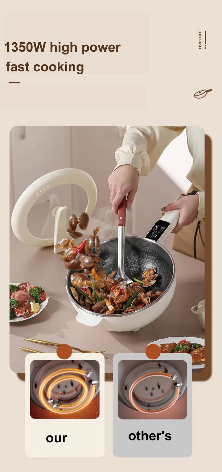 4.5L Multifunctional Electric Frying Pot Smart Electric Cooker Non-stick Frying Pot Large Capacity Electric Hot Pot 1350W - Vogue Vista UK