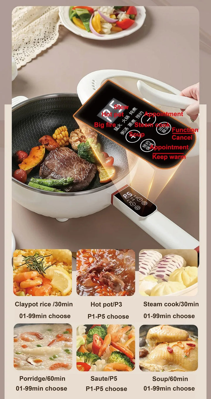 4.5L Multifunctional Electric Frying Pot Smart Electric Cooker Non-stick Frying Pot Large Capacity Electric Hot Pot 1350W - Vogue Vista UK