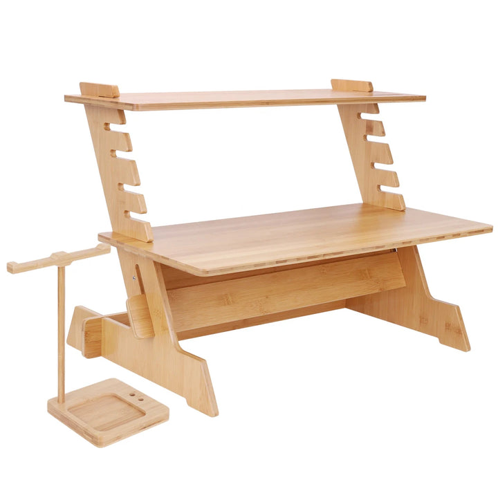Bamboo Computer Desk Monitor Riser Stand Steady Up Laptop Workstation Height Adjustable - Vogue Vista UK