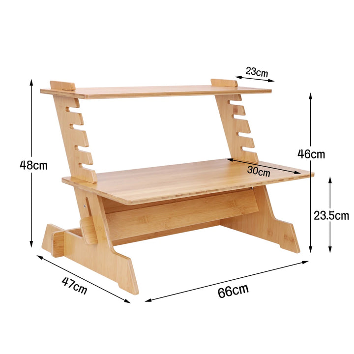 Bamboo Computer Desk Monitor Riser Stand Steady Up Laptop Workstation Height Adjustable - Vogue Vista UK