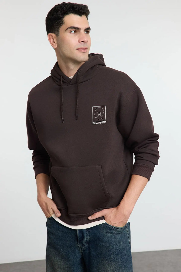 Trendyol TYZA Men's Hoodies & Sweatshirts Slogan Casual Knit Loose 3 Thread Combed Cotton Raising Hood Standard Sleeve Hoodies & - Vogue Vista UK