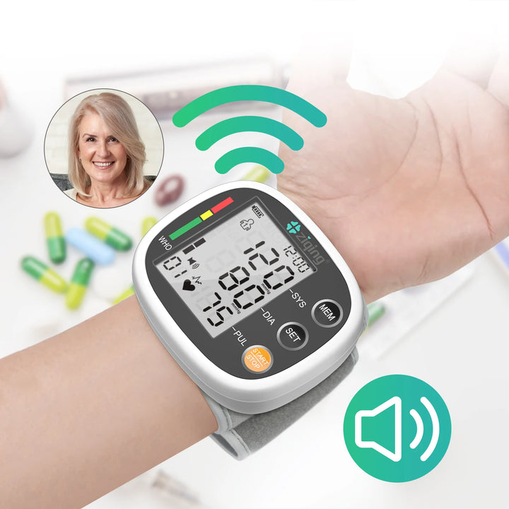 Ziqing Rechargeable Wrist Blood Pressure Monitor Sphygmomanometer Tonometer Tensiometer Heart Rate Pulse Meter Voice BP Monitor - Vogue Vista UK