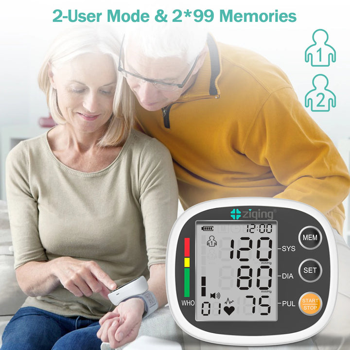 Ziqing Rechargeable Wrist Blood Pressure Monitor Sphygmomanometer Tonometer Tensiometer Heart Rate Pulse Meter Voice BP Monitor - Vogue Vista UK