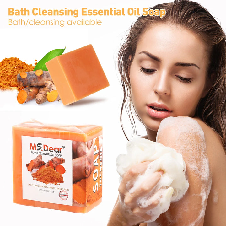 Hand Made Turmeric Soap Body Cleaning Lightening Dark Underarm Leg Body Cleansers Brightening Face Soap Tender Skin Care Beauty - Vogue Vista UK