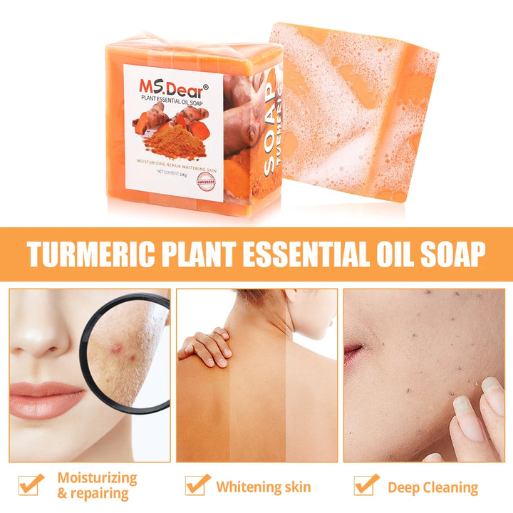 Hand Made Turmeric Soap Body Cleaning Lightening Dark Underarm Leg Body Cleansers Brightening Face Soap Tender Skin Care Beauty - Vogue Vista UK