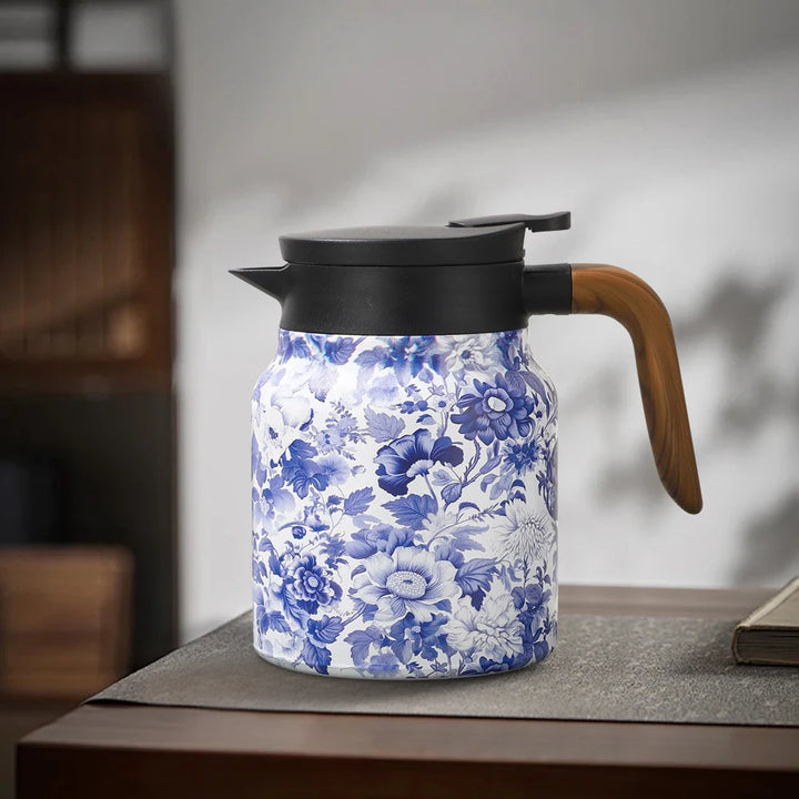 1000ml Vintage Floral Tea Kettle Stainless Steel Mini Hot Coffee Pot Built-in Infuser Tea Separation Water Bottle for Kitchen - Vogue Vista UK
