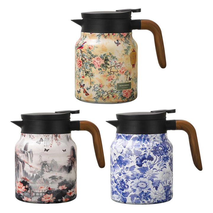 1000ml Vintage Floral Tea Kettle Stainless Steel Mini Hot Coffee Pot Built-in Infuser Tea Separation Water Bottle for Kitchen - Vogue Vista UK