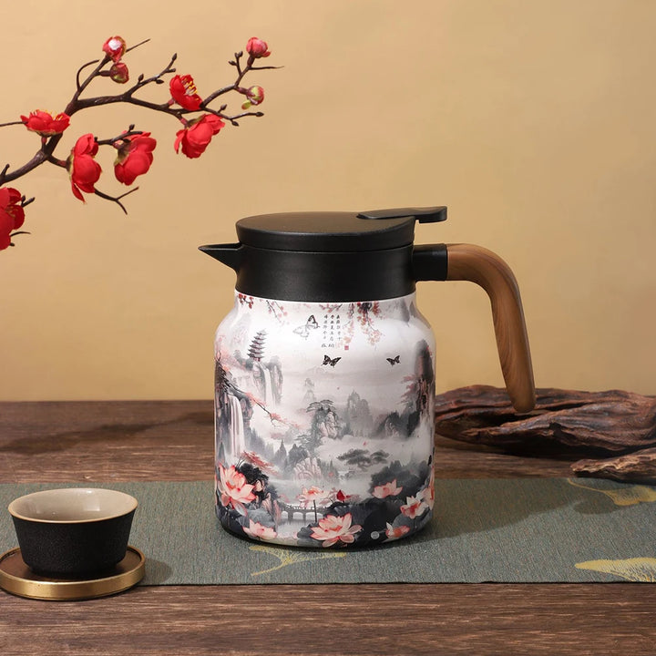 1000ml Vintage Floral Tea Kettle Stainless Steel Mini Hot Coffee Pot Built-in Infuser Tea Separation Water Bottle for Kitchen - Vogue Vista UK
