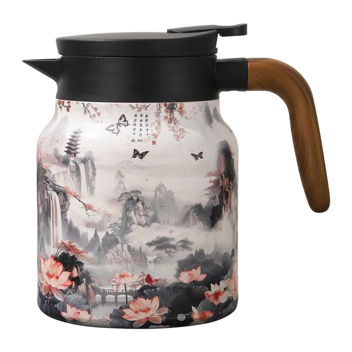 1000ml Vintage Floral Tea Kettle Stainless Steel Mini Hot Coffee Pot Built-in Infuser Tea Separation Water Bottle for Kitchen - Vogue Vista UK