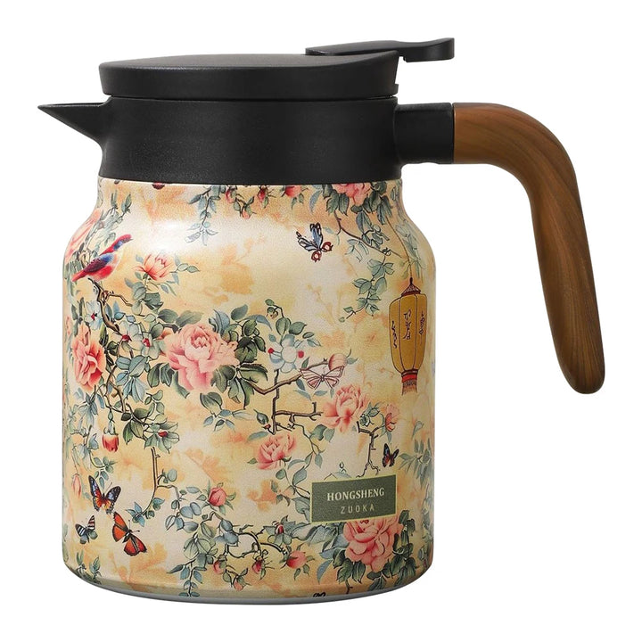 1000ml Vintage Floral Tea Kettle Stainless Steel Mini Hot Coffee Pot Built-in Infuser Tea Separation Water Bottle for Kitchen - Vogue Vista UK