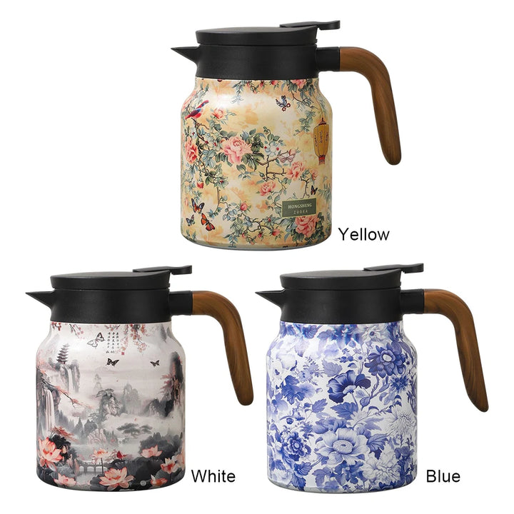 1000ml Vintage Floral Tea Kettle Stainless Steel Mini Hot Coffee Pot Built-in Infuser Tea Separation Water Bottle for Kitchen - Vogue Vista UK